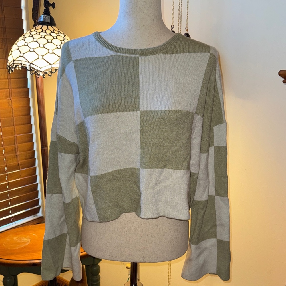 Papermoon Olive and Cream Checkered Sweatshirt